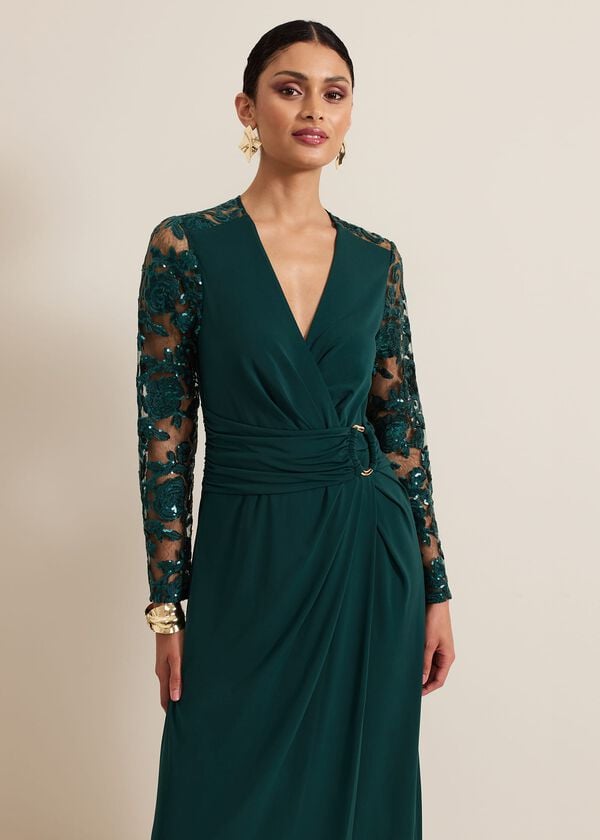 Phase Eight Ilona Dark Green Sequin Maxi Dress