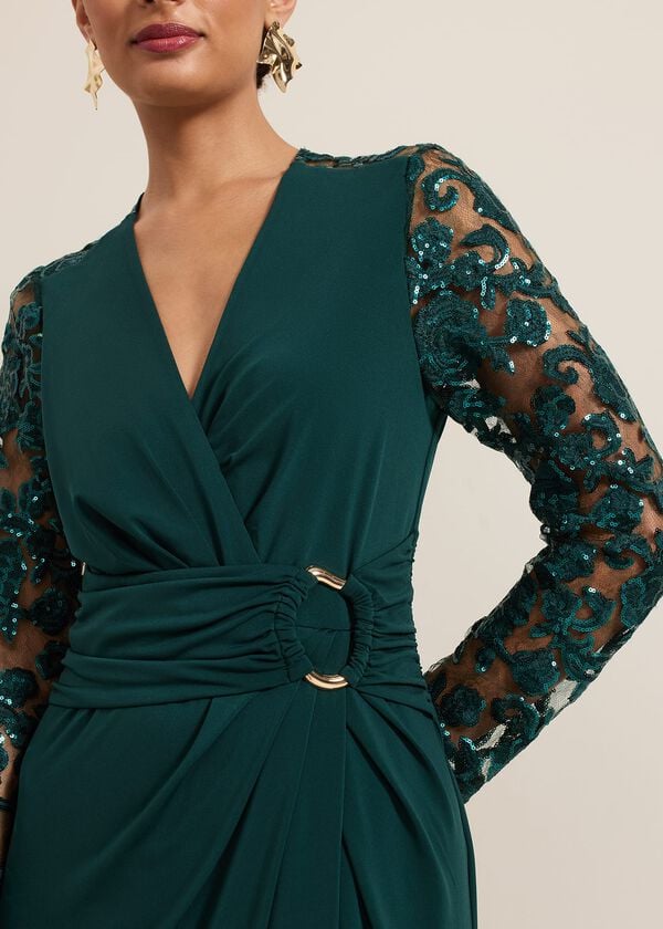 Phase Eight Ilona Dark Green Sequin Maxi Dress