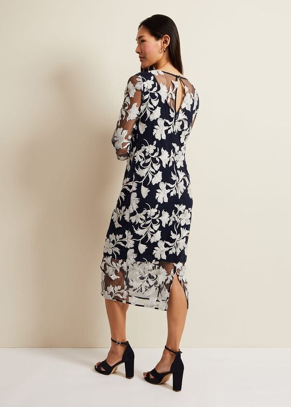 Phase Eight Irina Floral Mesh Midi Dress