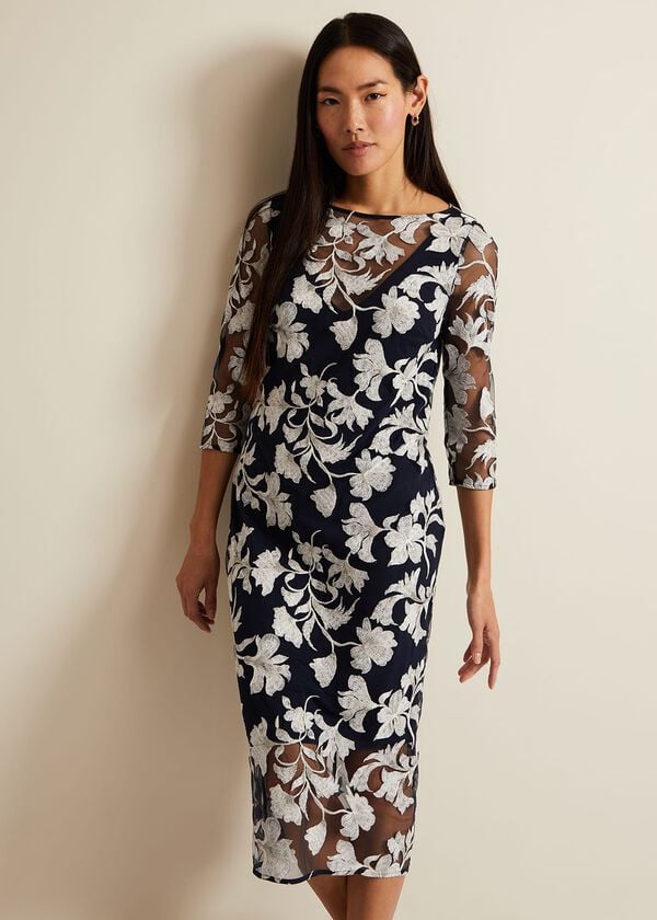 Phase Eight Irina Floral Mesh Midi Dress