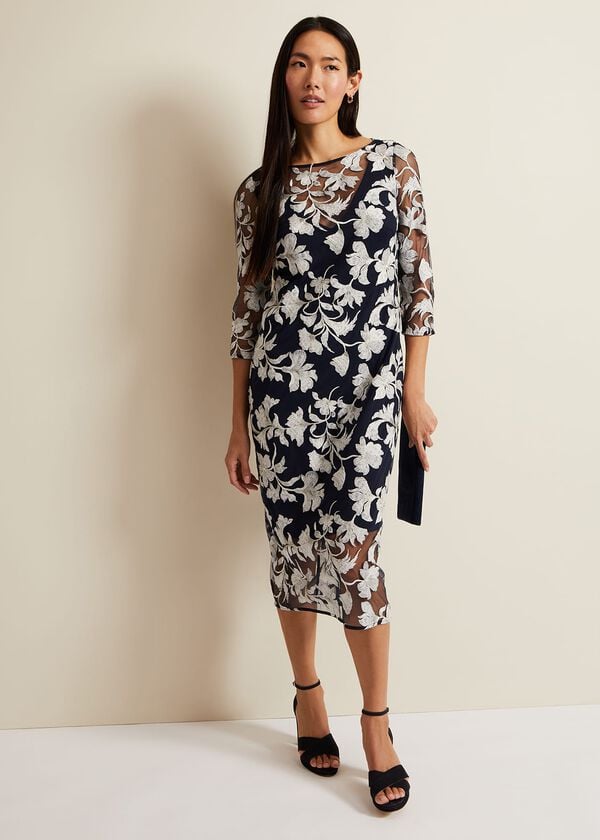 phase eight Irina Floral Mesh Midi Dress