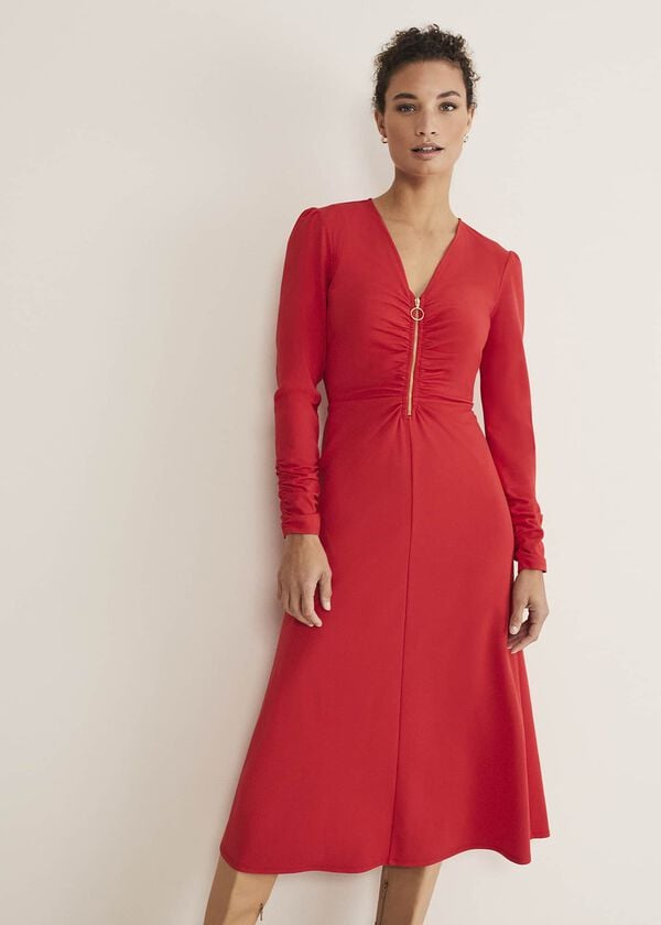 Phase Eight Irisa Zip Ruched Midi Dress
