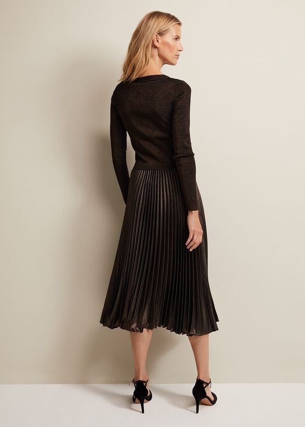 Phase Eight Isla Metallic Pleated Knitted Dress
