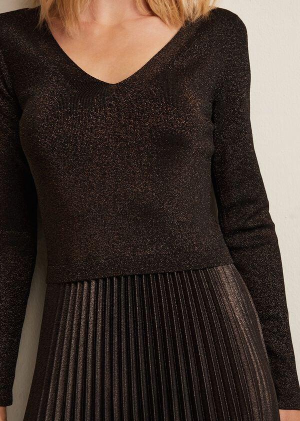 Phase Eight Isla Metallic Pleated Knitted Dress