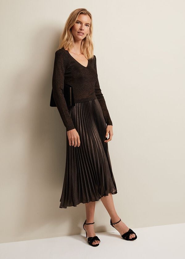phase eight Isla Metallic Pleated Knitted Dress