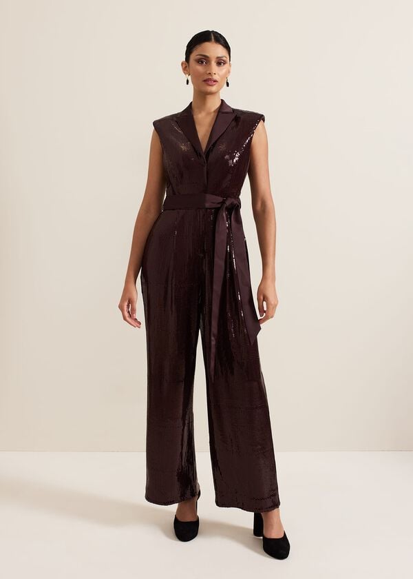 Phase Eight Ivey Burgundy Sequin Jumpsuit