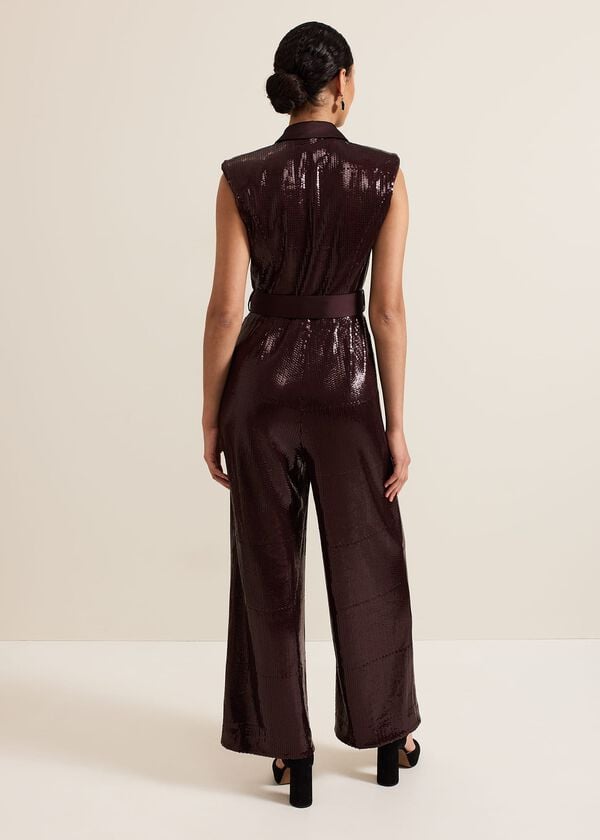Phase Eight Ivey Burgundy Sequin Jumpsuit