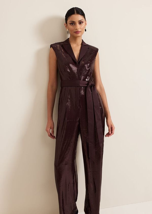 Phase Eight Ivey Burgundy Sequin Jumpsuit