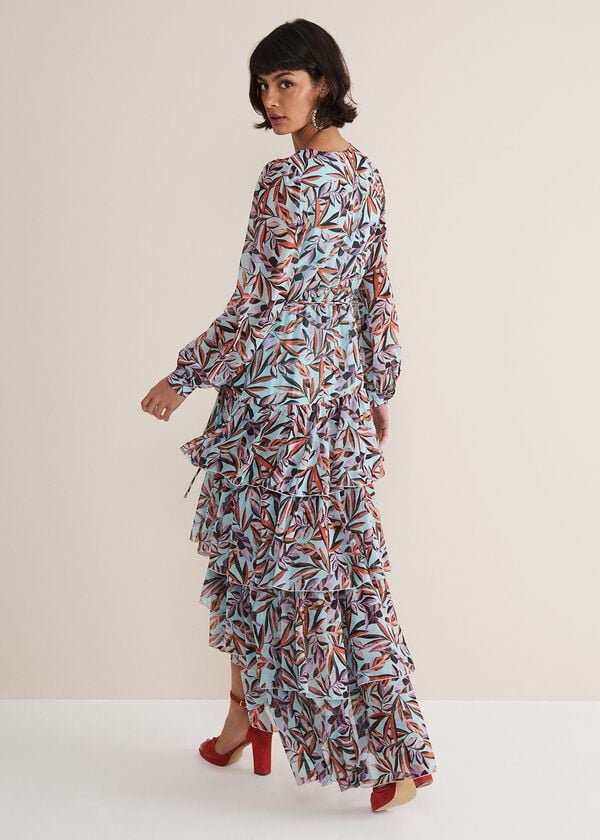 Phase Eight Jada Leaf Print Tiered Maxi Dress