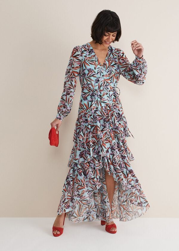 Phase Eight Jada Leaf Print Tiered Maxi Dress