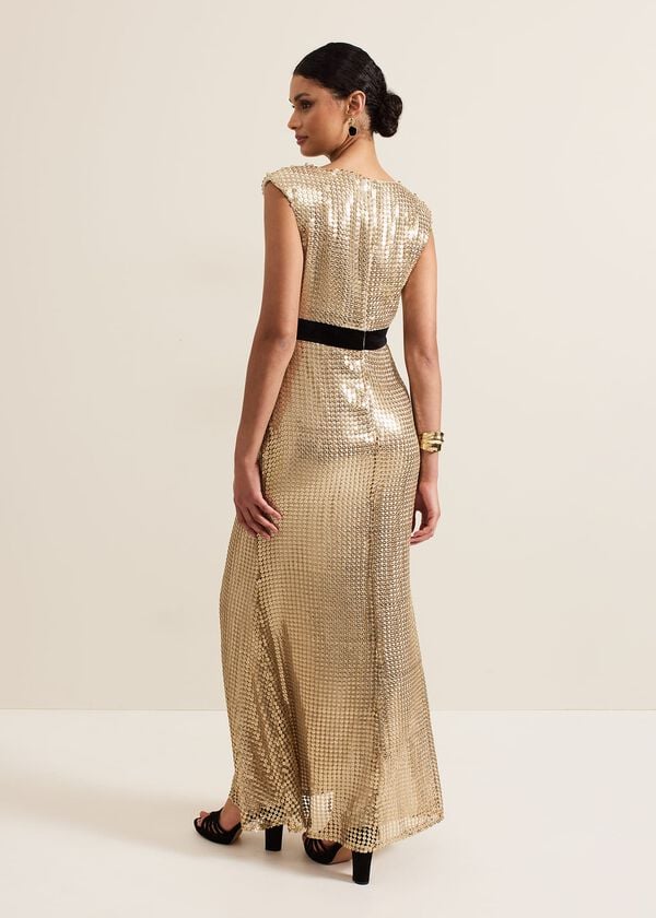 Phase Eight Jamae Gold Sequin Maxi Dress