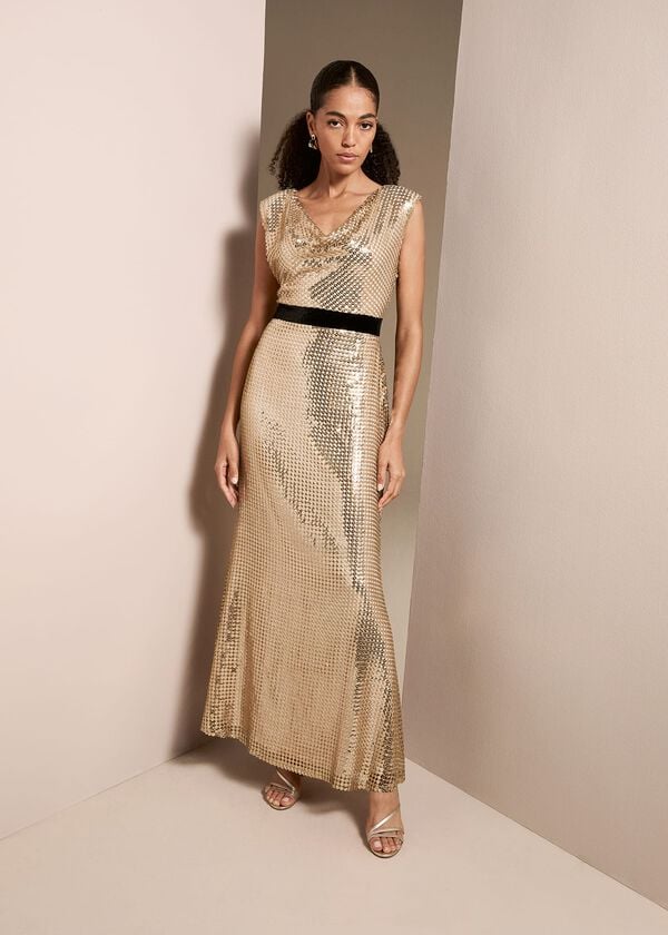 phase eight Jamae Gold Sequin Maxi Dress