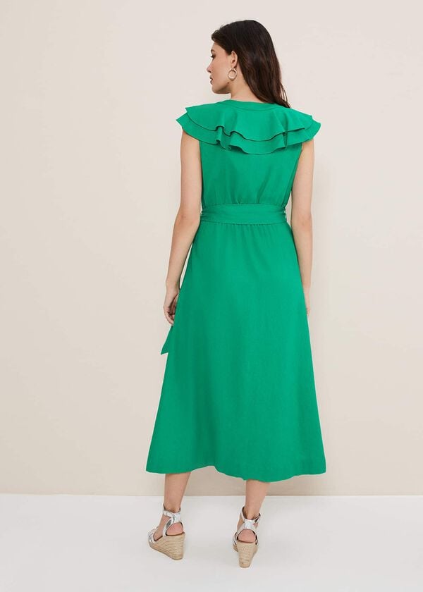 Phase Eight Jamilla Green Linen Midi Dress