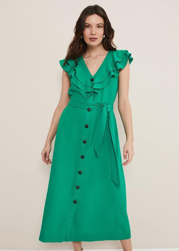 Phase Eight Jamilla Green Linen Midi Dress