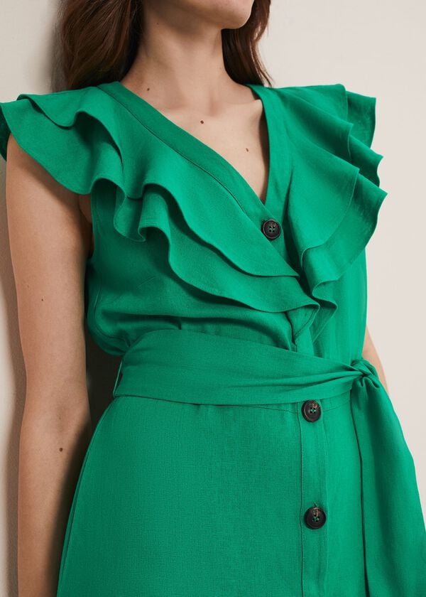 Phase Eight Jamilla Green Linen Midi Dress