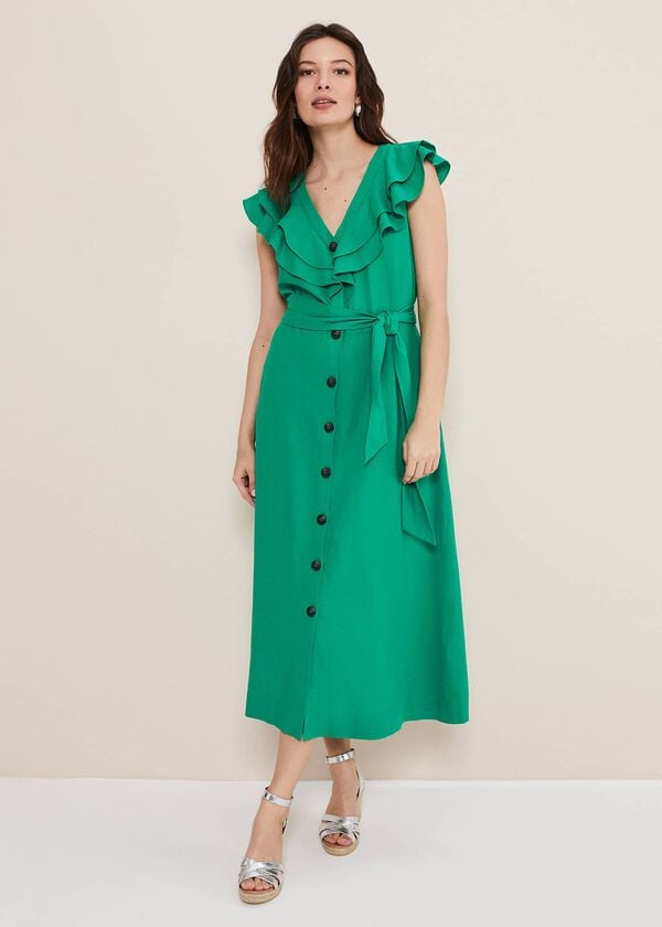 phase eight Jamilla Green Linen Midi Dress