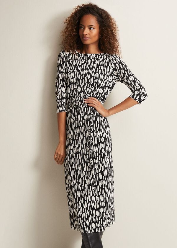 Phase Eight Jane Spotted Plisse Midi Dress