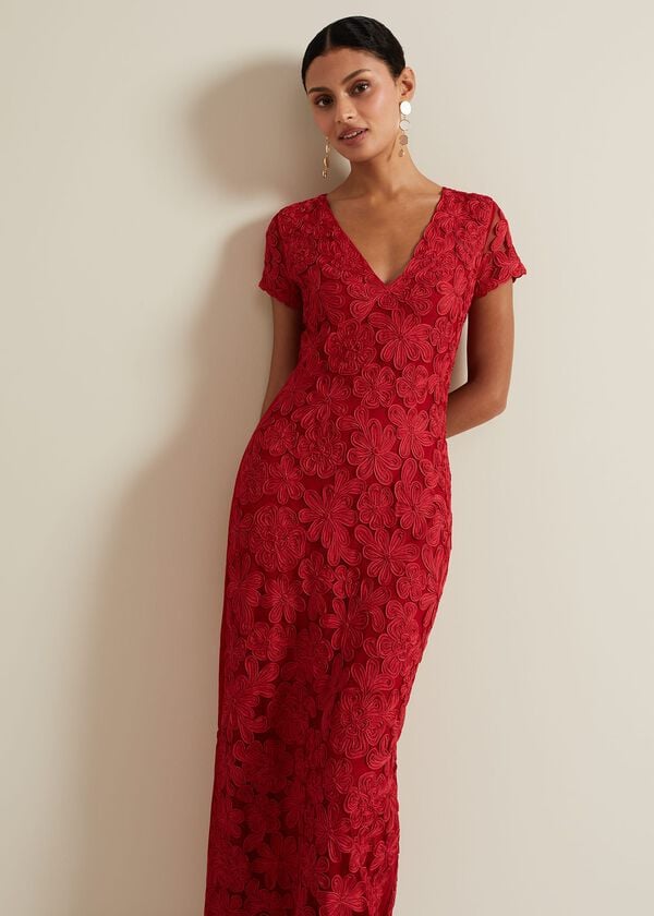 Phase Eight Janice Red Tapework Maxi Dress