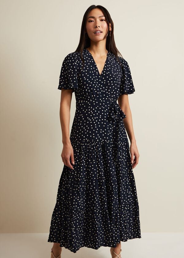 Phase Eight Jenna Black Spot Wrap Midaxi Dress