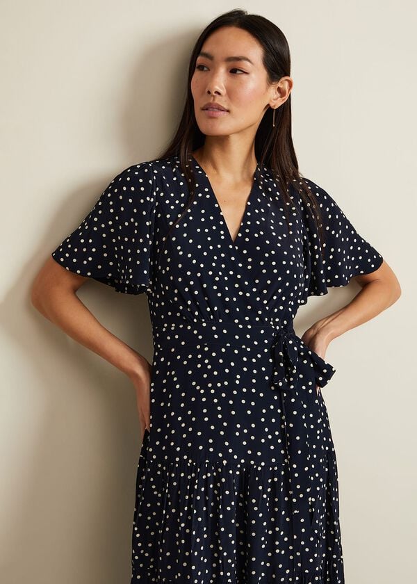 Phase Eight Jenna Black Spot Wrap Midaxi Dress