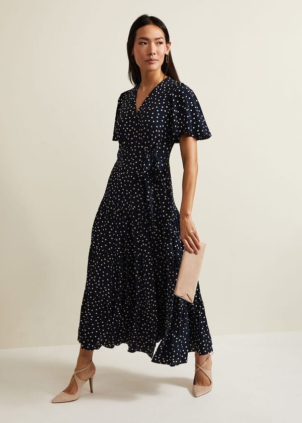 phase eight Jenna Black Spot Wrap Midaxi Dress
