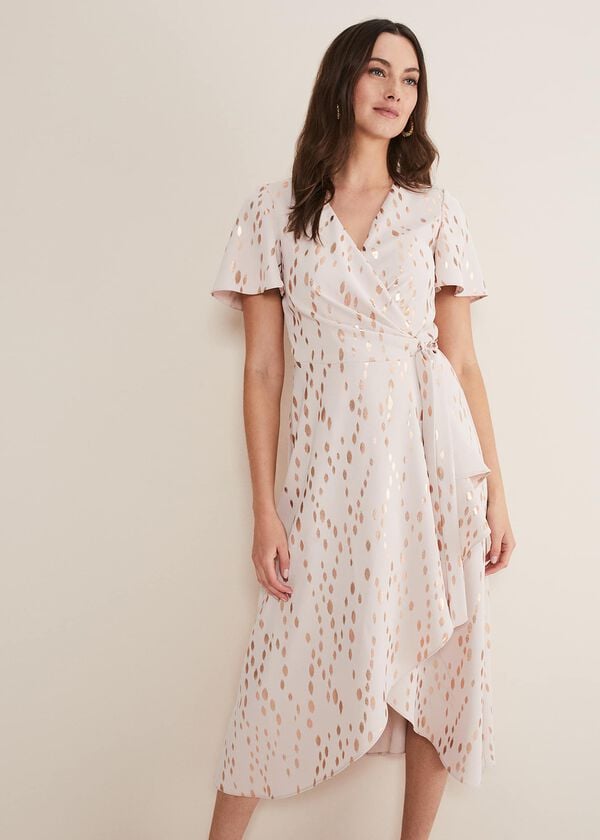phase eight Julissa Gold Foil Wrap Dress