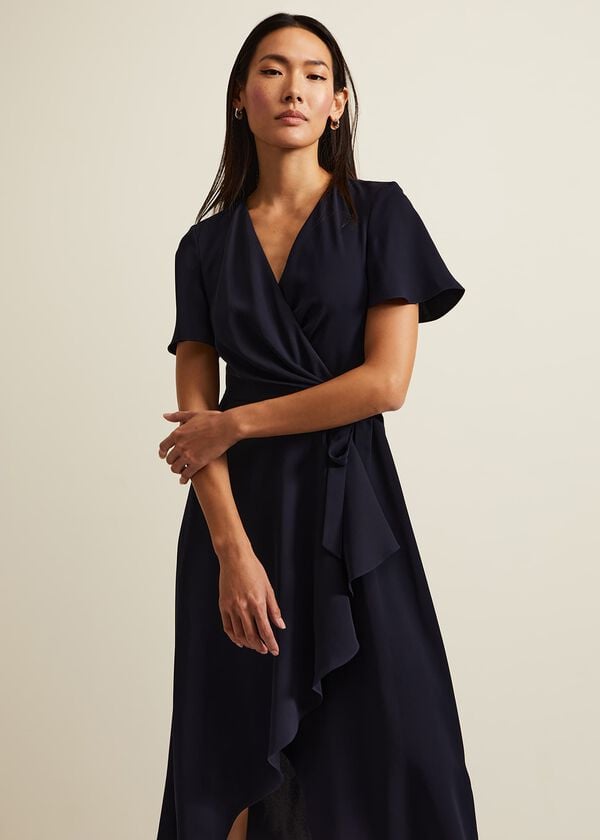 Phase Eight Julissa Navy Frill Wrap Dress