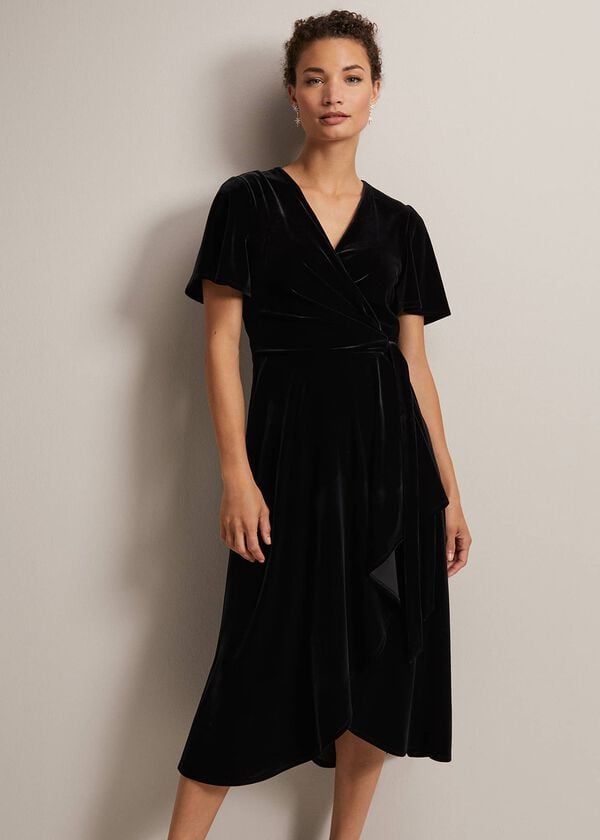 Phase Eight Julissa Velvet Ruffle Wrap Midi Dress