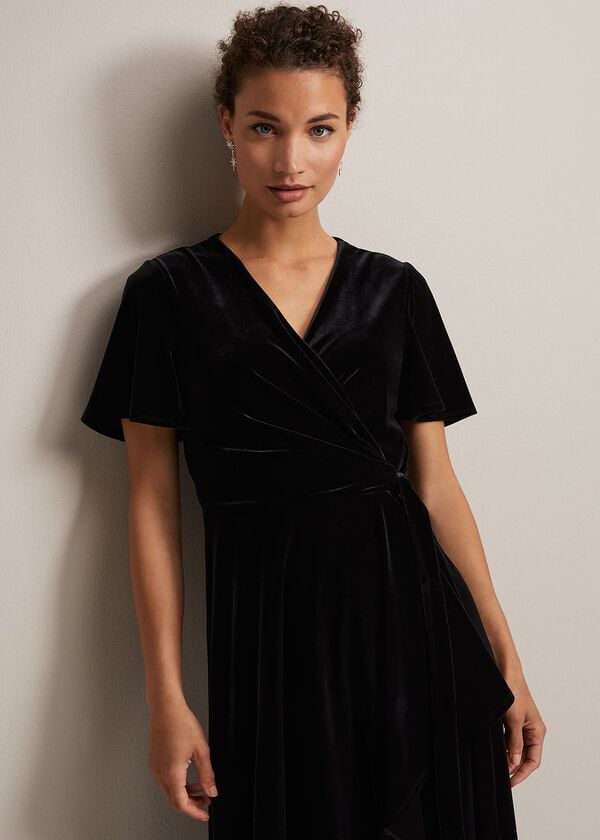 Phase Eight Julissa Velvet Ruffle Wrap Midi Dress
