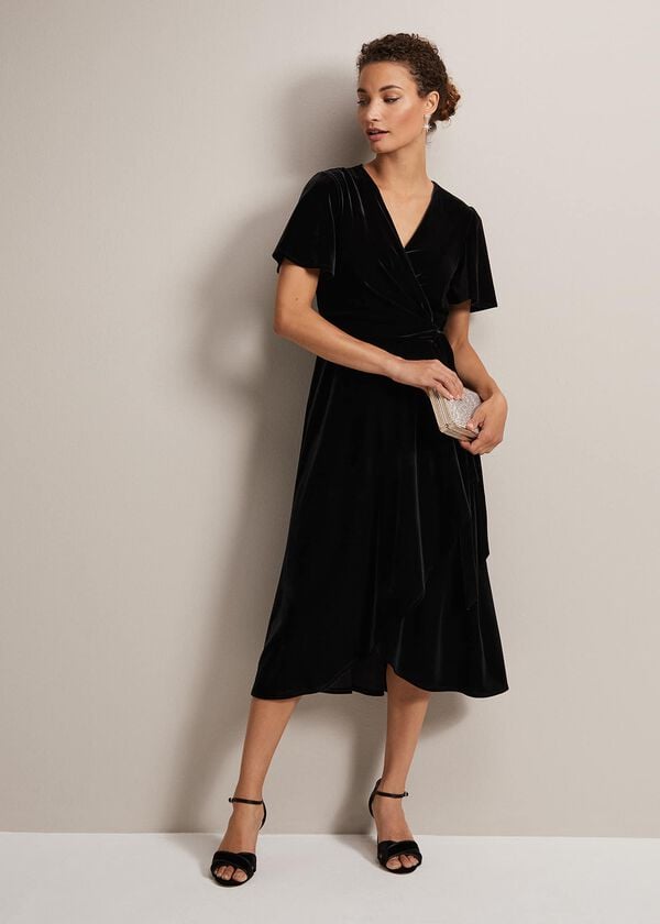 phase eight Julissa Velvet Ruffle Wrap Midi Dress