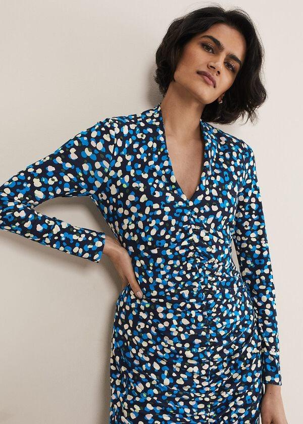 Phase Eight Juno Ruched V Neck Dotty Bodycon Dress