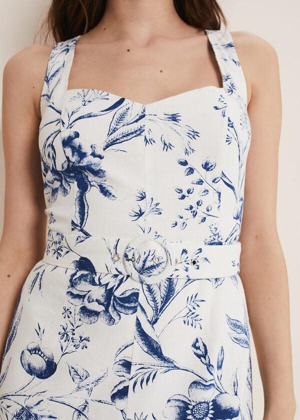 Phase Eight Kaya Linen Floral Bodycon Midi Dress