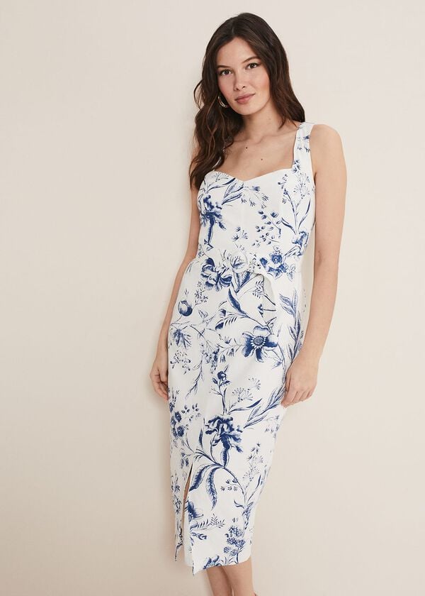 phase eight Kaya Linen Floral Bodycon Midi Dress