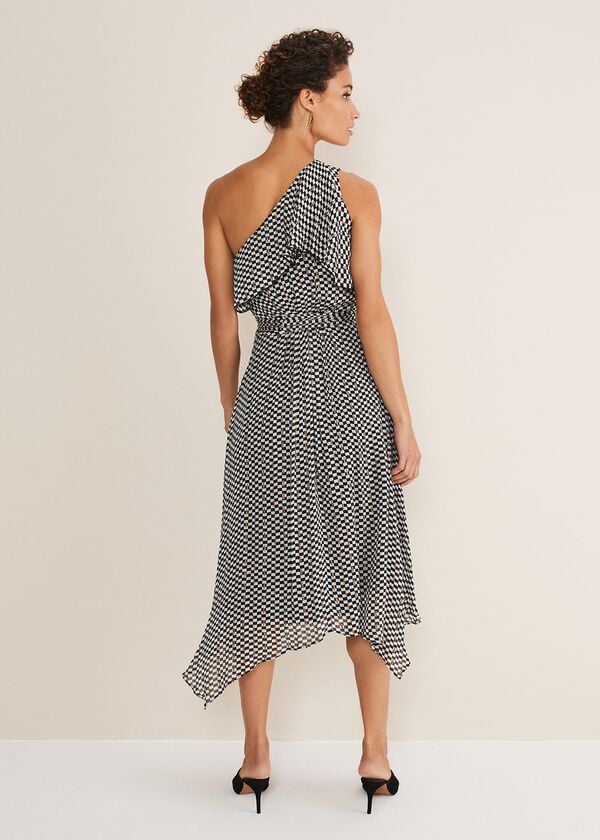 Phase Eight Kaz Checked One Shoulder Midi Dress