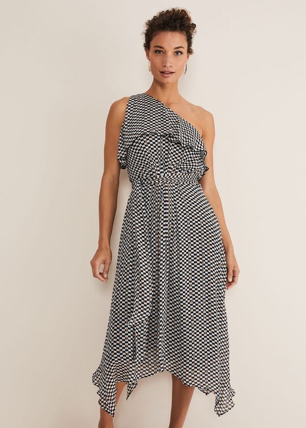 Phase Eight Kaz Checked One Shoulder Midi Dress
