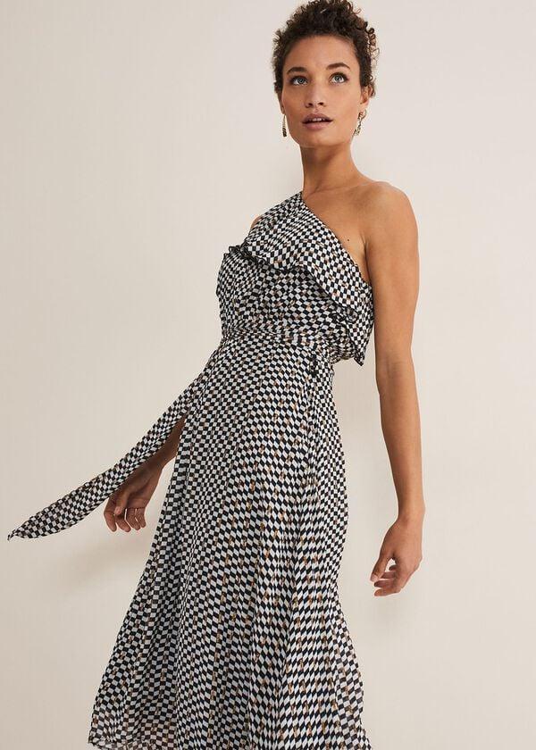Phase Eight Kaz Checked One Shoulder Midi Dress
