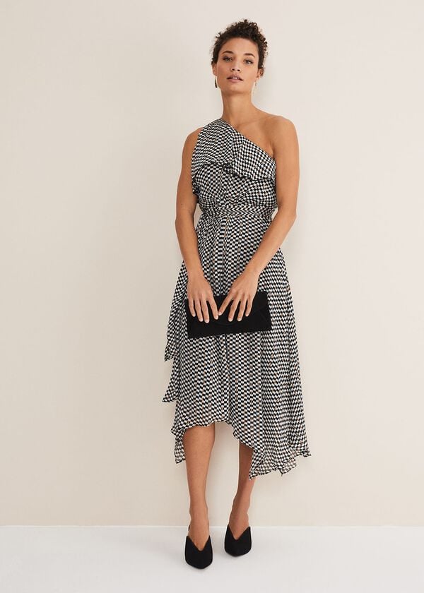 phase eight Kaz Checked One Shoulder Midi Dress