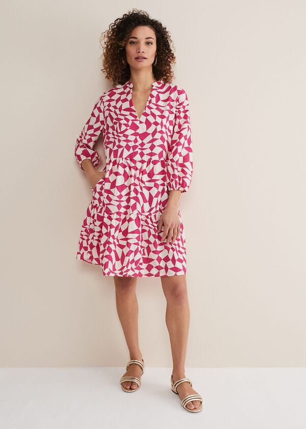 Phase Eight Kesia Pink Geo Swing Mini Dress