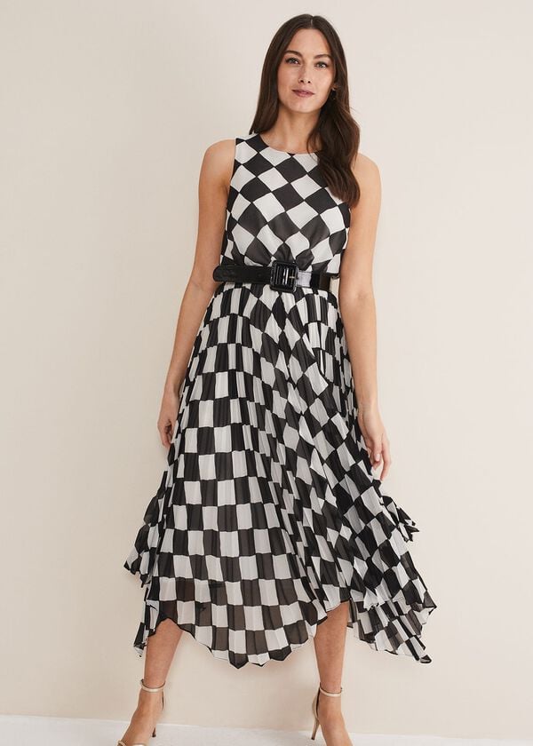 Phase Eight Laurel Checked Pleated Midi Dress
