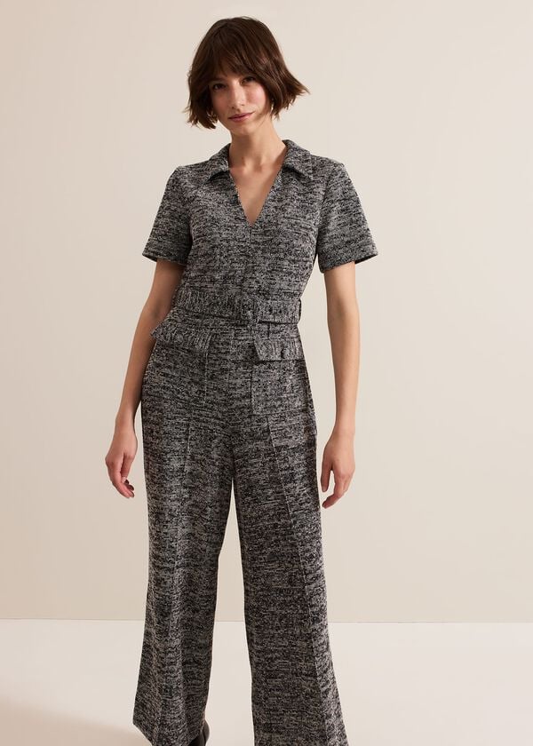 Phase Eight Lavinia Grey Tweed Wide Leg Jumpsuit