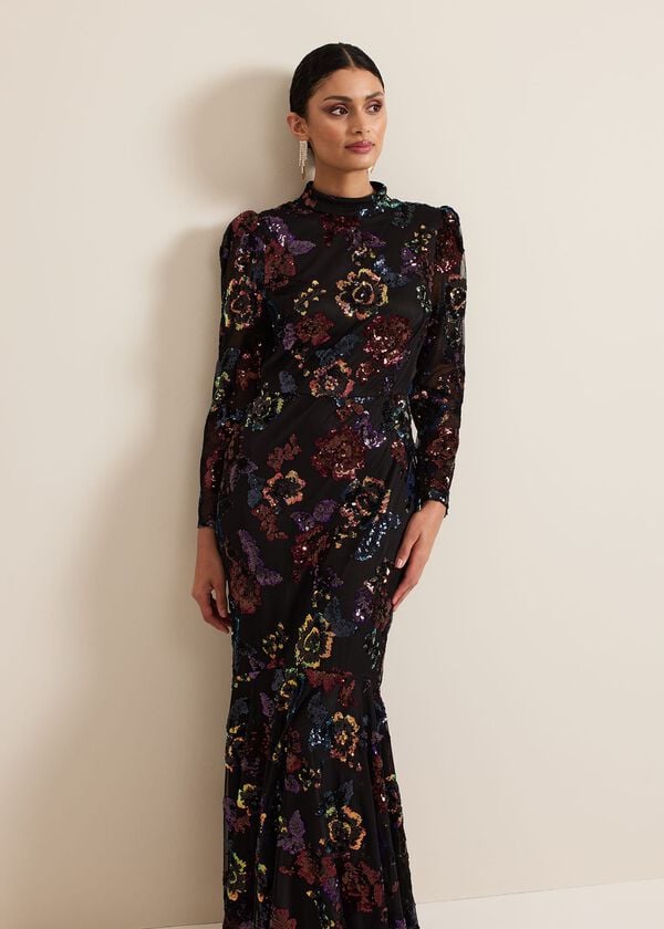 Phase Eight Lelo Sequin Long Sleeved Maxi Dress