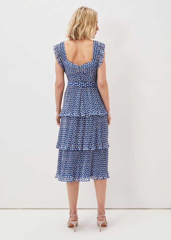 Phase Eight Lisha Spot Pleated Tiered Midi Dress