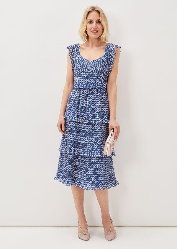 Phase Eight Lisha Spot Pleated Tiered Midi Dress