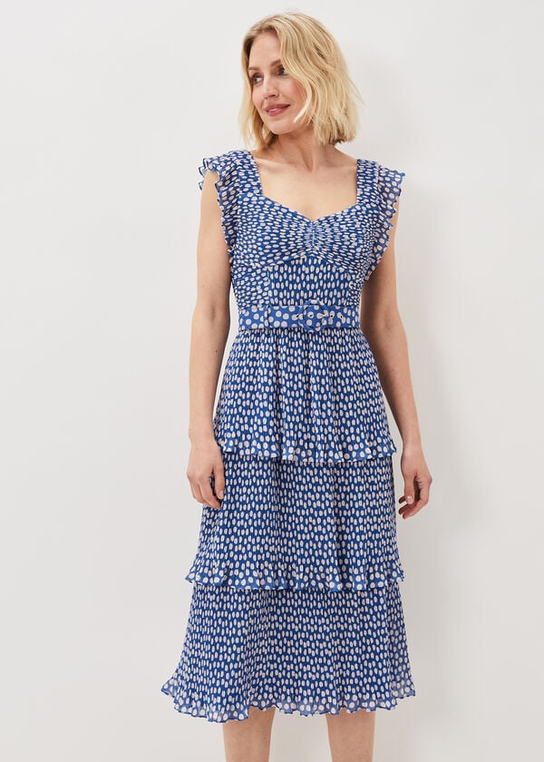 phase eight Lisha Spot Pleated Tiered Midi Dress