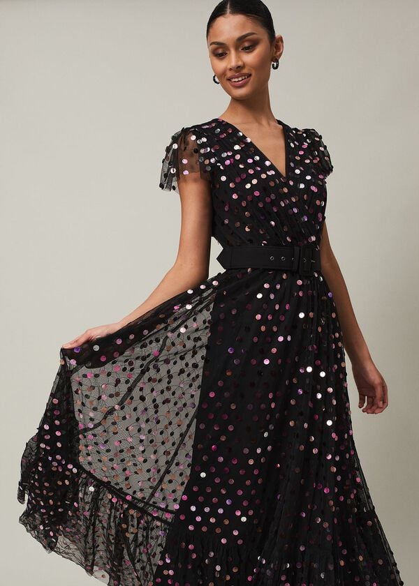 Phase Eight Loren Sequin Spot Tulle Maxi Dress