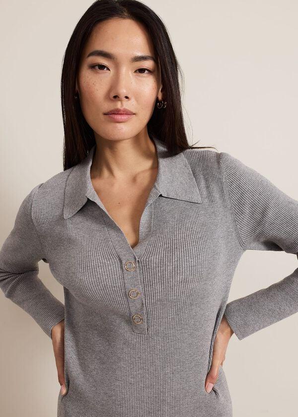 Phase Eight Lucy Collared Popper Column Midi Dress