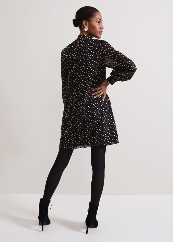 Phase Eight Mabel Black Dotty Swing Dress