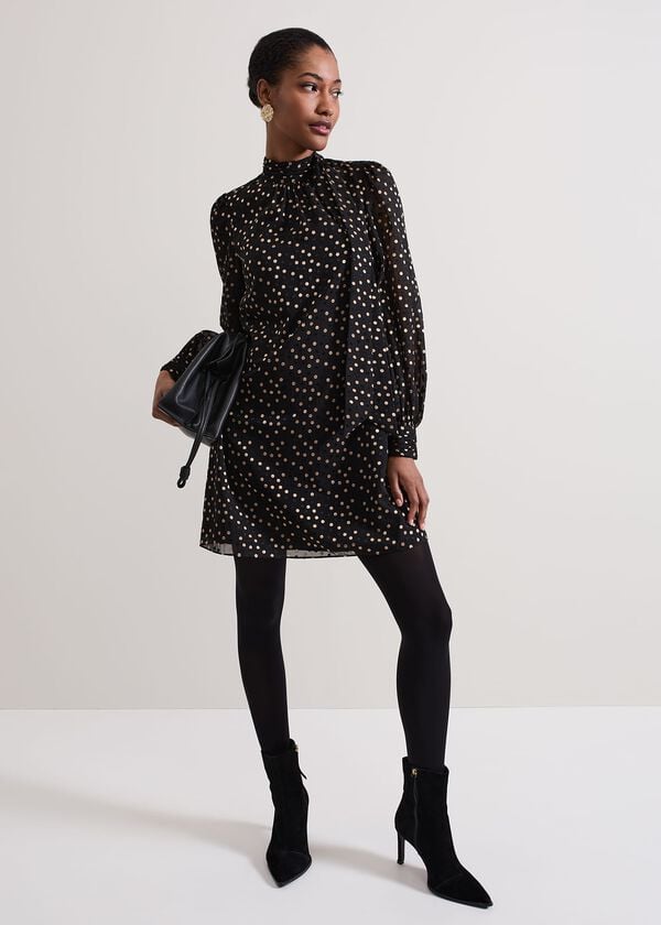 Phase Eight Mabel Black Dotty Swing Dress