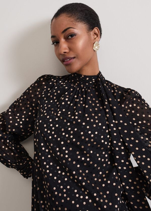 Phase Eight Mabel Black Dotty Swing Dress