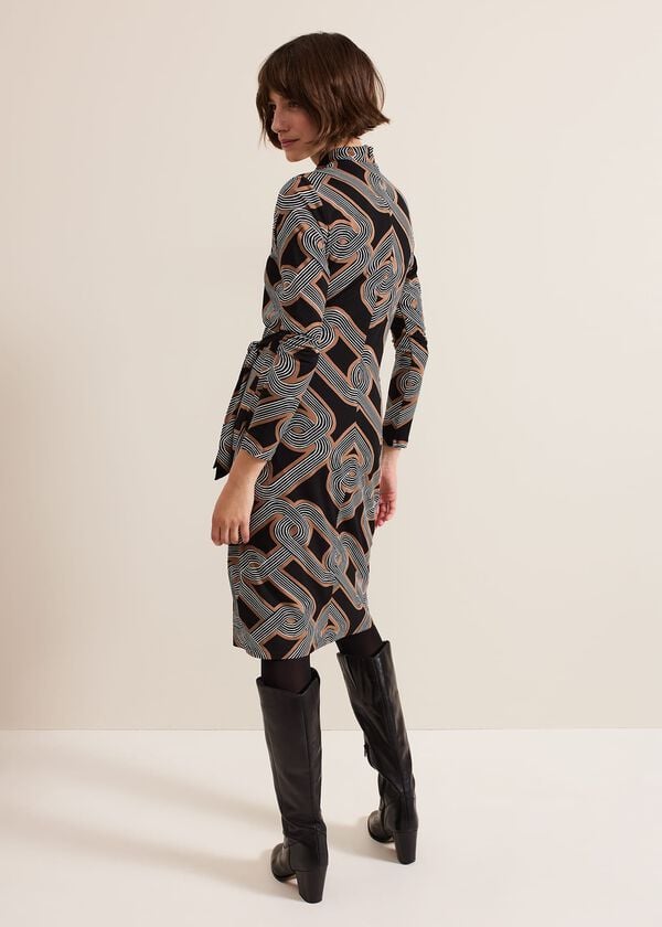 Phase Eight Margot Black Jersey Fitted Midi Dress